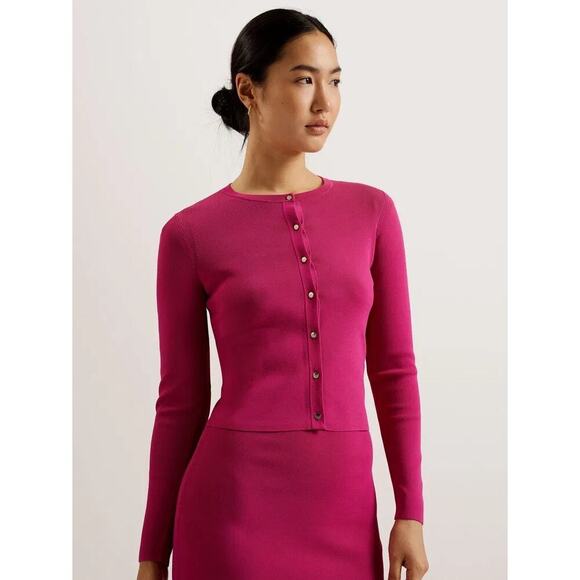 NWT TED‎ BAKER Brylle Fitted Cropped Cardigan Purple Women’s Size 1 (4 US) - Picture 1 of 13